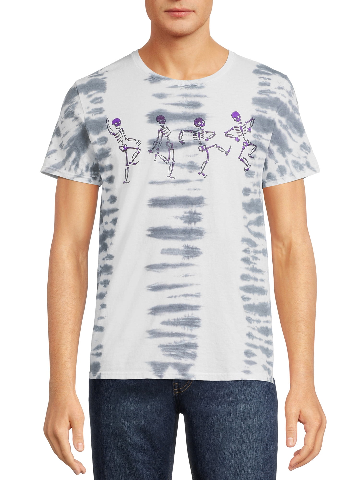 Butterfly and Dancing Skeletons Men's & Big Men's Tie Dye Graphic T-Shirts, 2-Pack