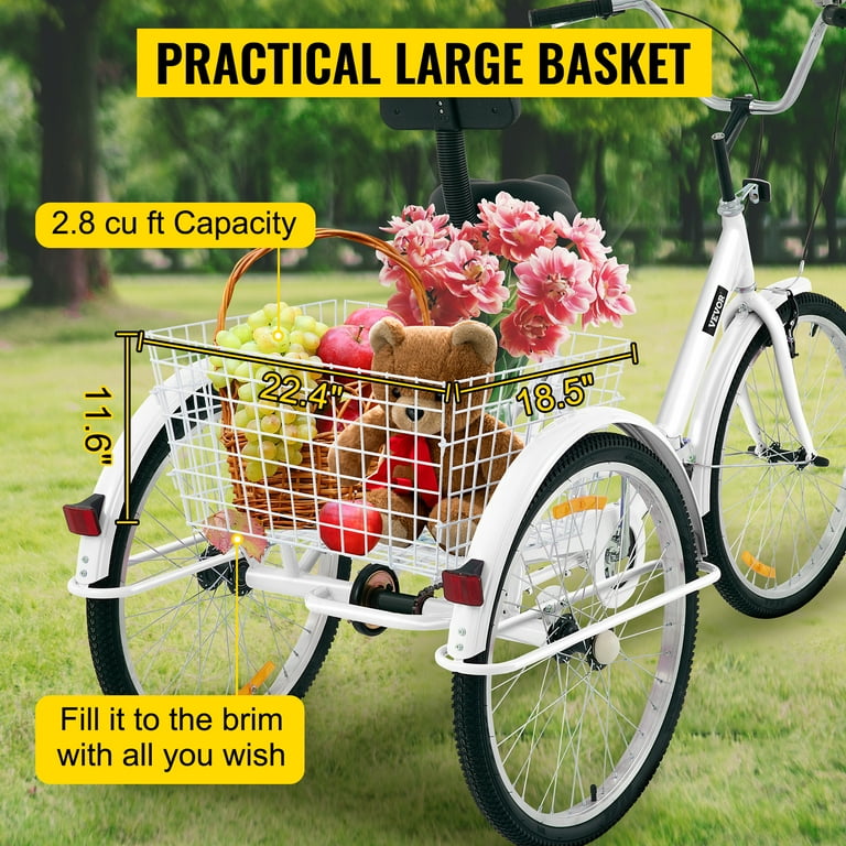 VEVOR Foldable Adult Tricycle for Seniors 24 1 Speed 3 Wheel Bike with Basket White Walmart