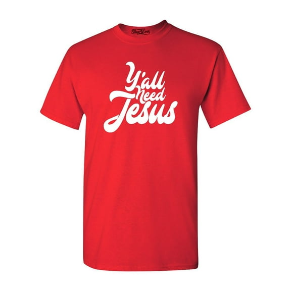 Shop4Ever Men's Y'all Need Jesus Graphic T-shirt X-Large Red