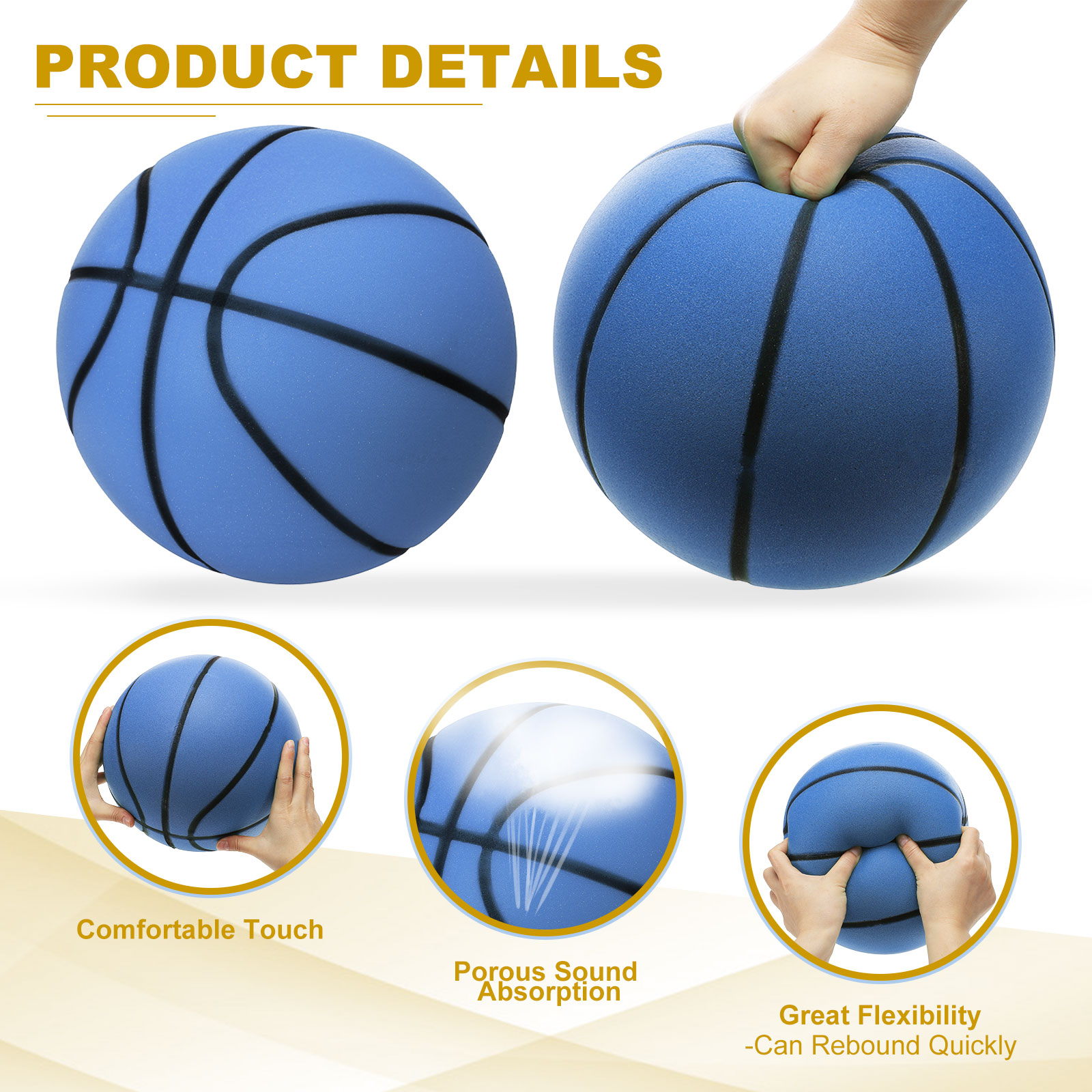 Uxcell Silent Basketball 9.5" No Noise High-Density Foam Dribbling Indoor Basketball with Net Bag forIndoor Sport Blue