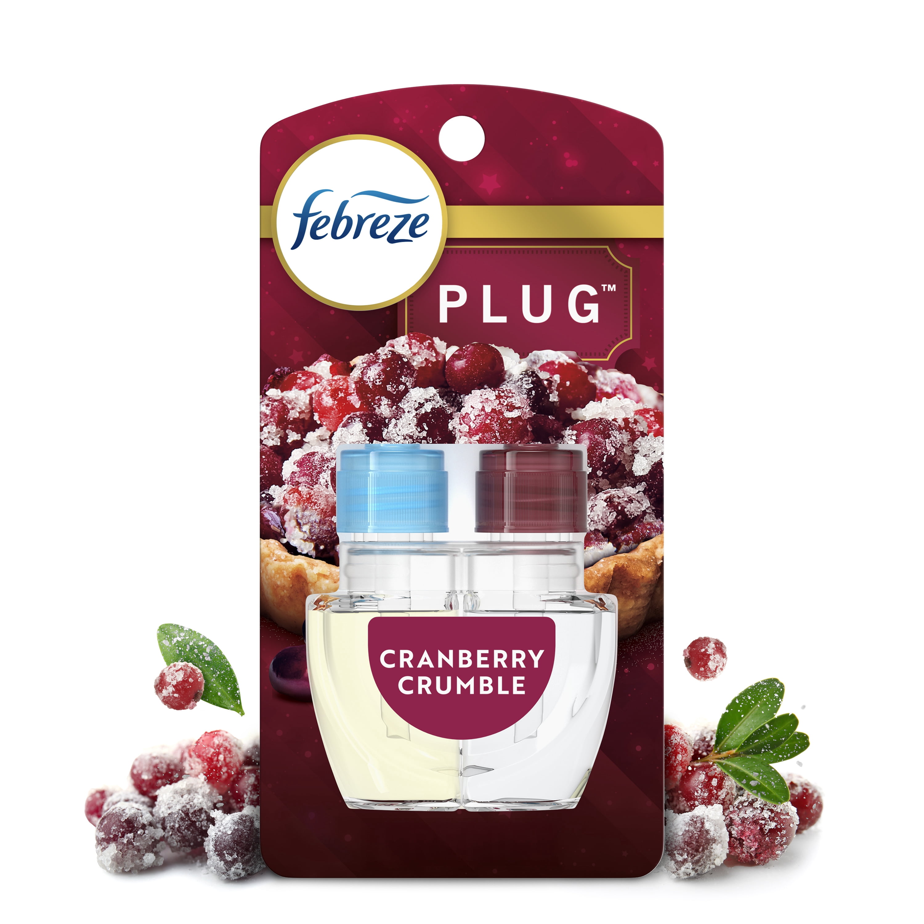 (4 pack) Febreze Plug Refill Odor-Fighting Air Freshener Cranberry Crumble Scent, 1 Count, 0.87 fl oz