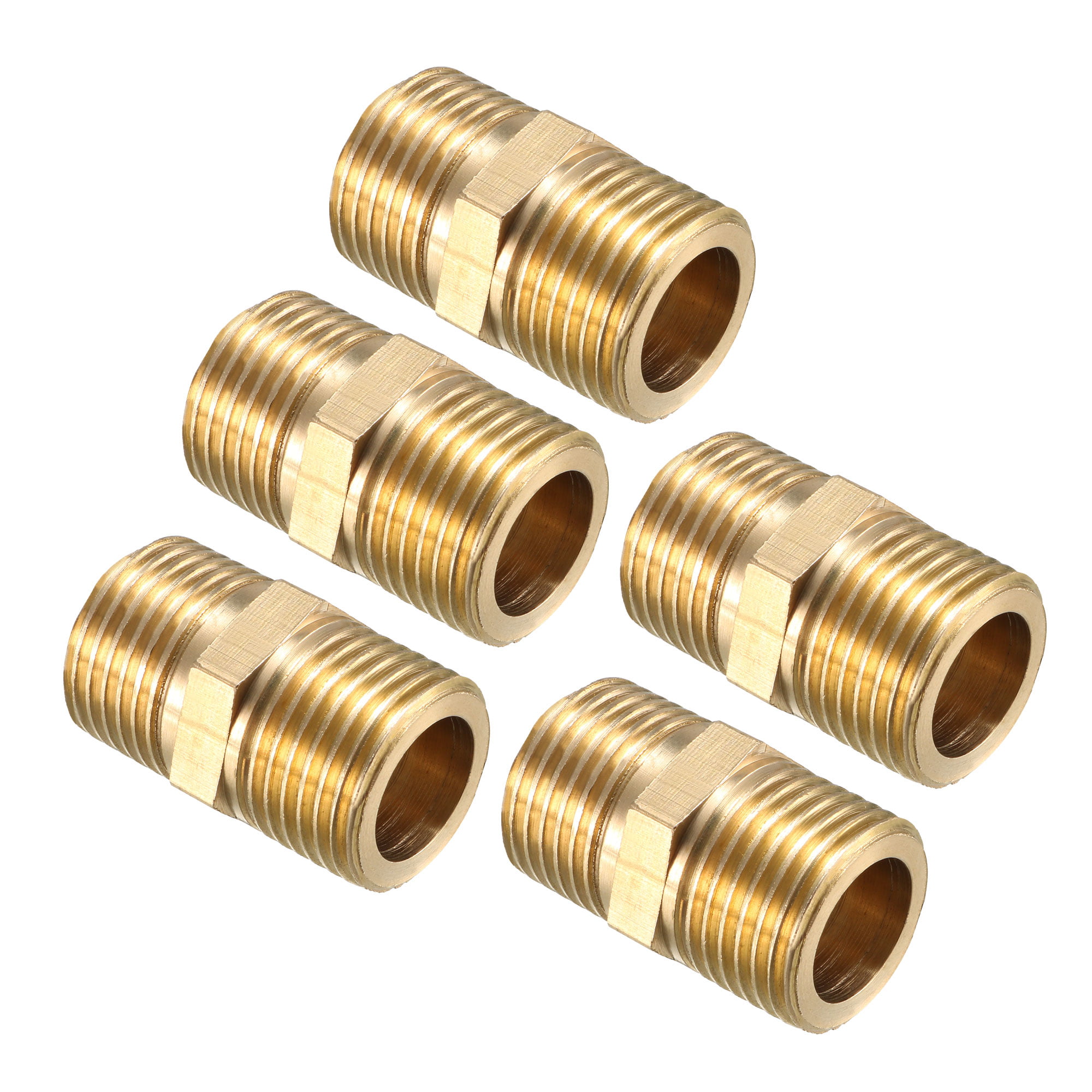 Pack of 2 1/2 X 1/2 NPT Brass Nipple Pipe Fittings Equal Adapter Union Male Threaded Hex Straight Connector Couplings Hose Extender 