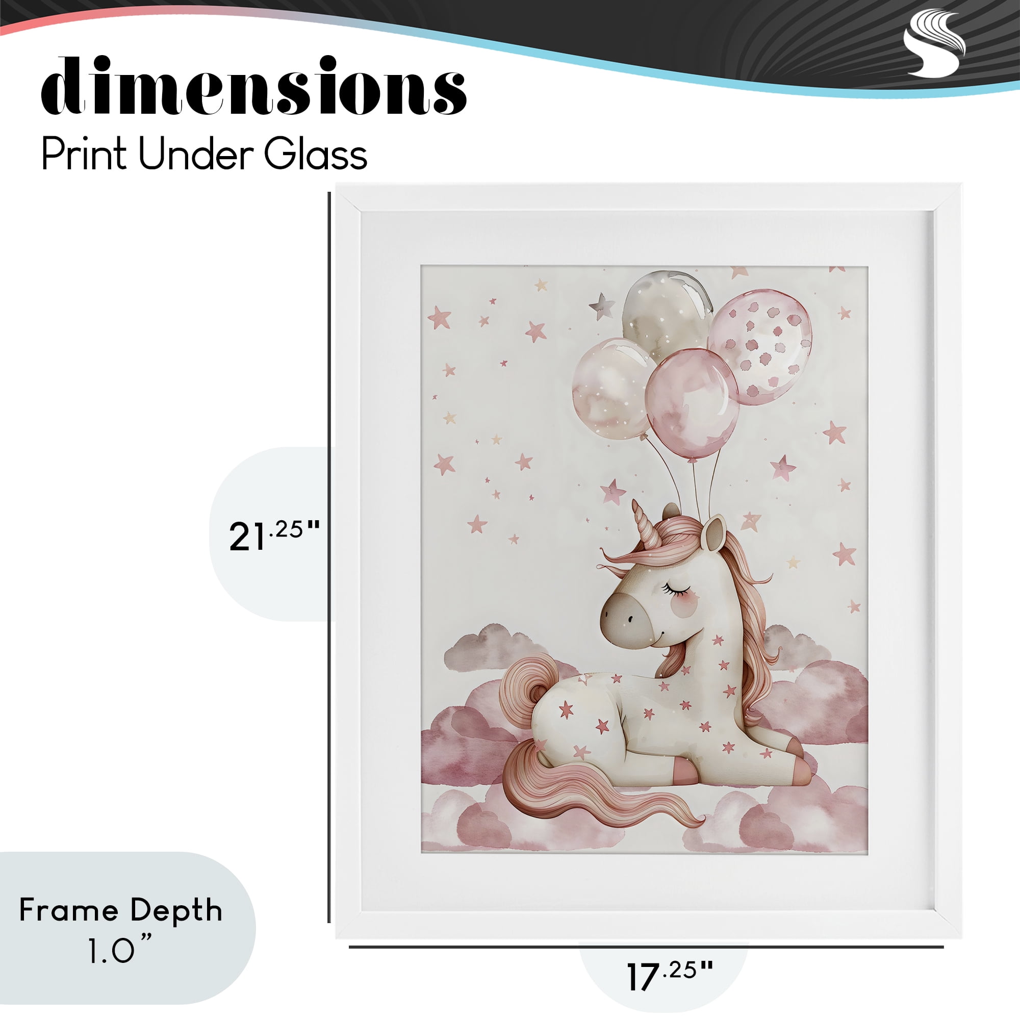 Stupell Industries Pink Unicorn with Balloons White Framed Print Under Glass, design by LSR Design Studio