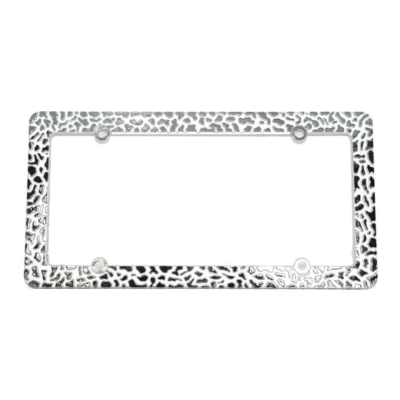 Silver Color Cheetah/Leopard Print Metal License Plate Cover Frame w/Screw Caps