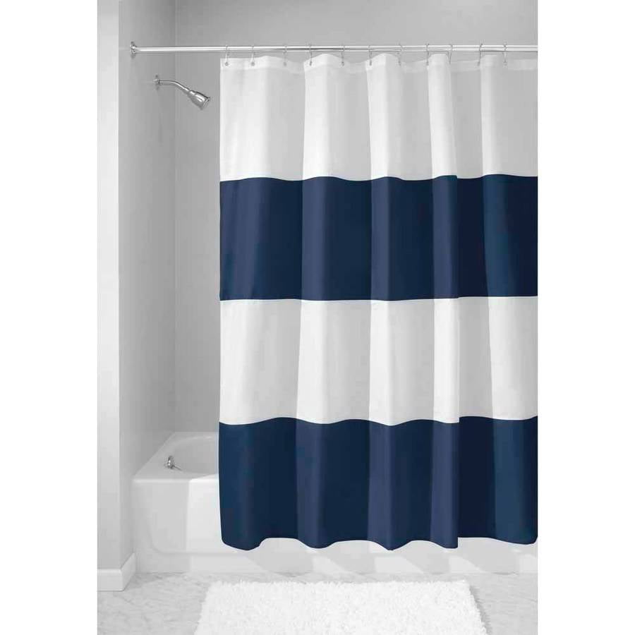InterDesign Zeno Fabric Shower Curtain, Standard 72" x 72", Navy/White
