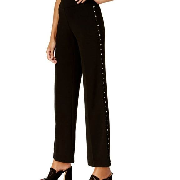 I.N.C Womens Side Stud Casual Wide Leg Pants, Black, 0
