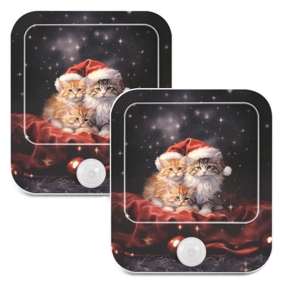 Christmas Cats Starry Sky Night Lights Plug into Wall LED with Auto Light Sensor Warm Light for Kids Hallway Bedroom Living Room Kitchen Bathroom Set of 2