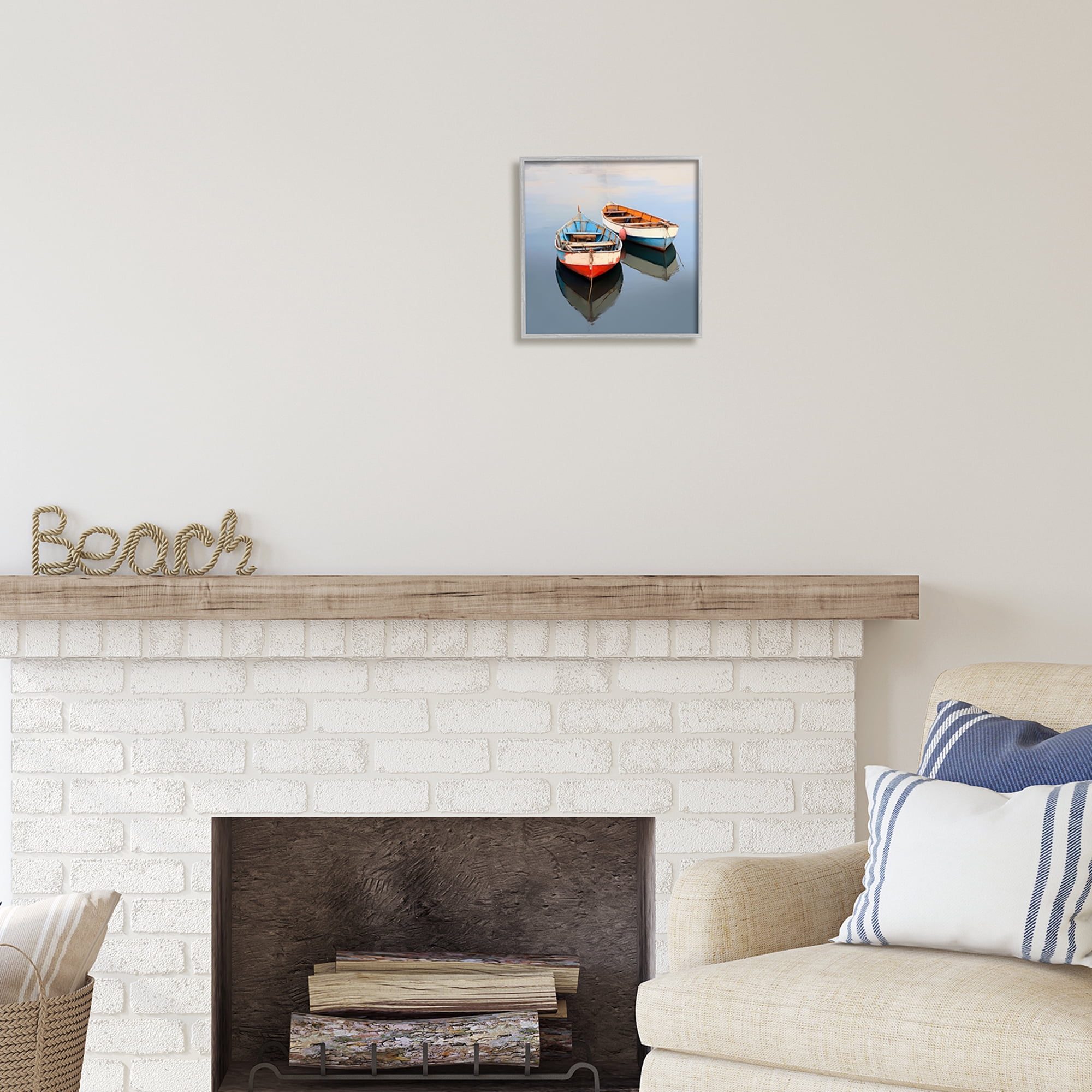 Stupell Industries Two Canoes in Lake Transportation Painting Gray Framed Art Print Wall Art, 12 x 12