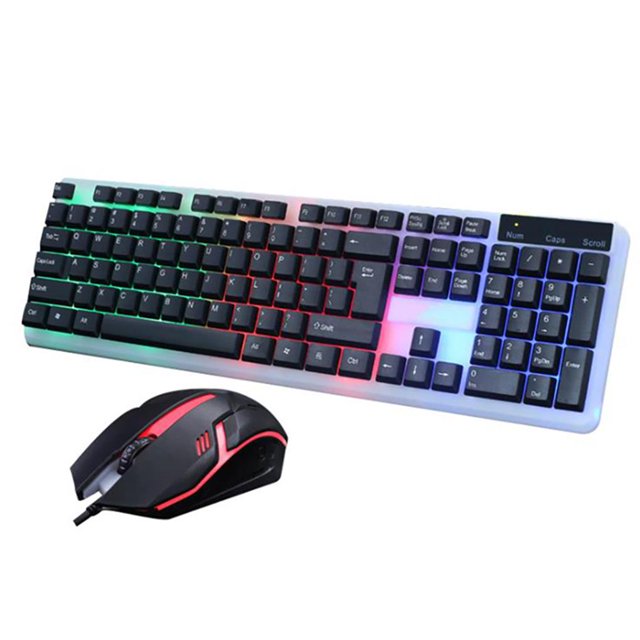 Colorido Led Iluminado Retroiluminado Usb Con Cable Pc Rainbow Gaming Keyboard Mouse Set Gamer Gaming Mouse Y Keyboard Kit Home Office Kearding EL013104-00
