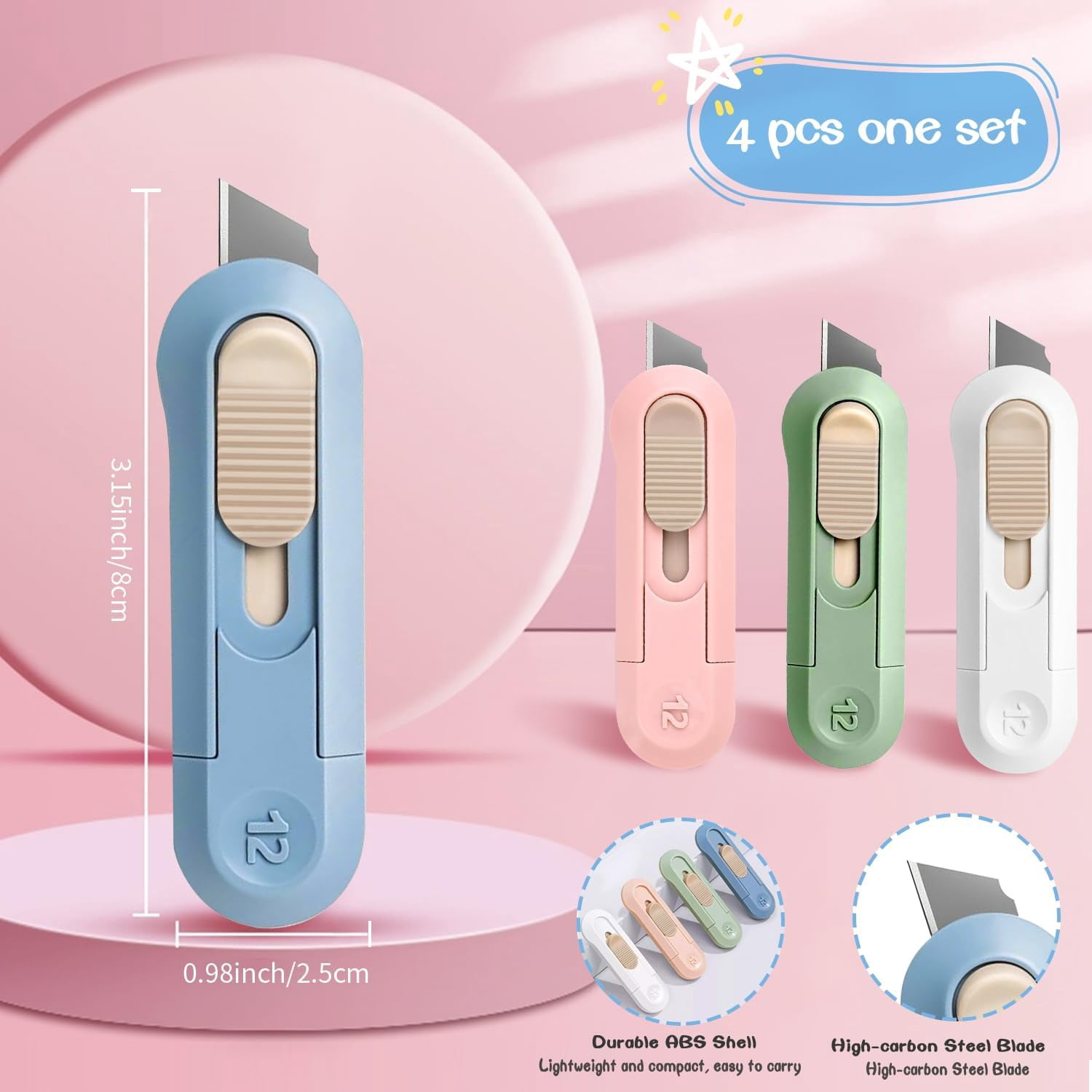 20 pcs Box cutter, box opener cutter Easy Slide Retractable Cute Box Cutter for Office, Home, Crafts, Hobby Use