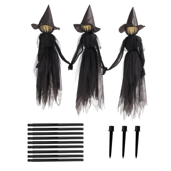 3 Pcs Sorcières Lumineuses Effrayantes Sorcières Noires Visiteuses avec Piquets Trois Sorcières pour Halloween Jardin