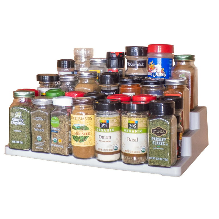 Home Intuition 3-Tier Clear Spice Rack Glass Spice-Jar Organizer for  Cabinet Kitchen Pantry Shelf-Organizer 
