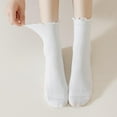 thumbnail image 4 of Zhengup Womens Crew Socks Ruffle White Casual Cotton Frilly Breathable Cute Knit Lettuce Trim Ankle Socks 6 Pack, 4 of 8