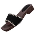 thumbnail image 3 of Women's Square Toe Block Heel Slide Sandals, Casual Wide Width Flip Flops for Summer Spring, Comfortable Faux Suede Beach Shoes for Outdoor Daily Wear, Gold Trim Detail for Elegance, 3 of 9