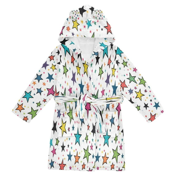 FORMRS Niños Bathrobe Unisex Hooded Robe Soft Plush Pajamas Sleepwear, Size 2-3T, Green Stars