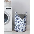 thumbnail image 3 of Indigo Laundry Bag, Modern Minimalist Spring Time Flowers Swirls Leaves Image, Hamper Basket with Handles Drawstring Closure for Laundromats, 13" x 19", Pale Blue Navy Blue, by Ambesonne, 3 of 4