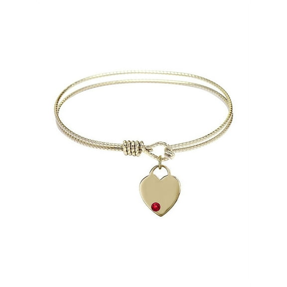 6 1/4 inch Oval Eye Hook Bangle Bracelet w/ Heart medal charm w/ July Red Swarovski Crystal
