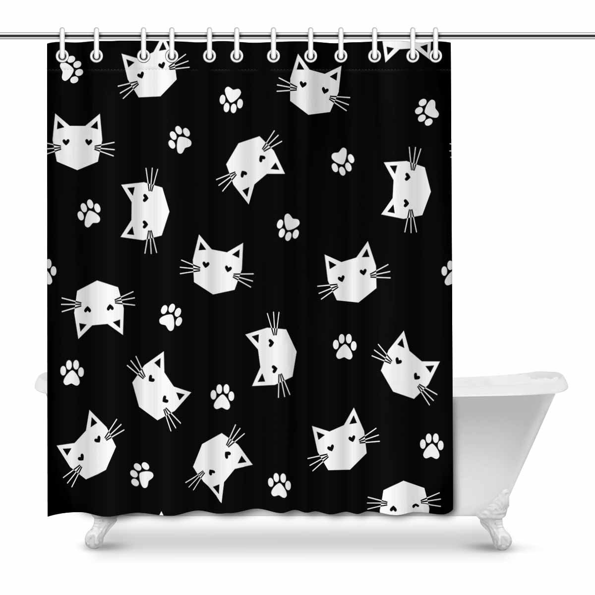 POP White Cats with Paws Pattern Bathroom Decor Effect Shower Curtains 66x72 inch Walmart Canada