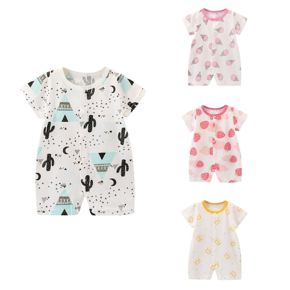 SROBPTY Newborn Boys Girls Rompers Print Short Sleeve Jumpsuit for 1-18M