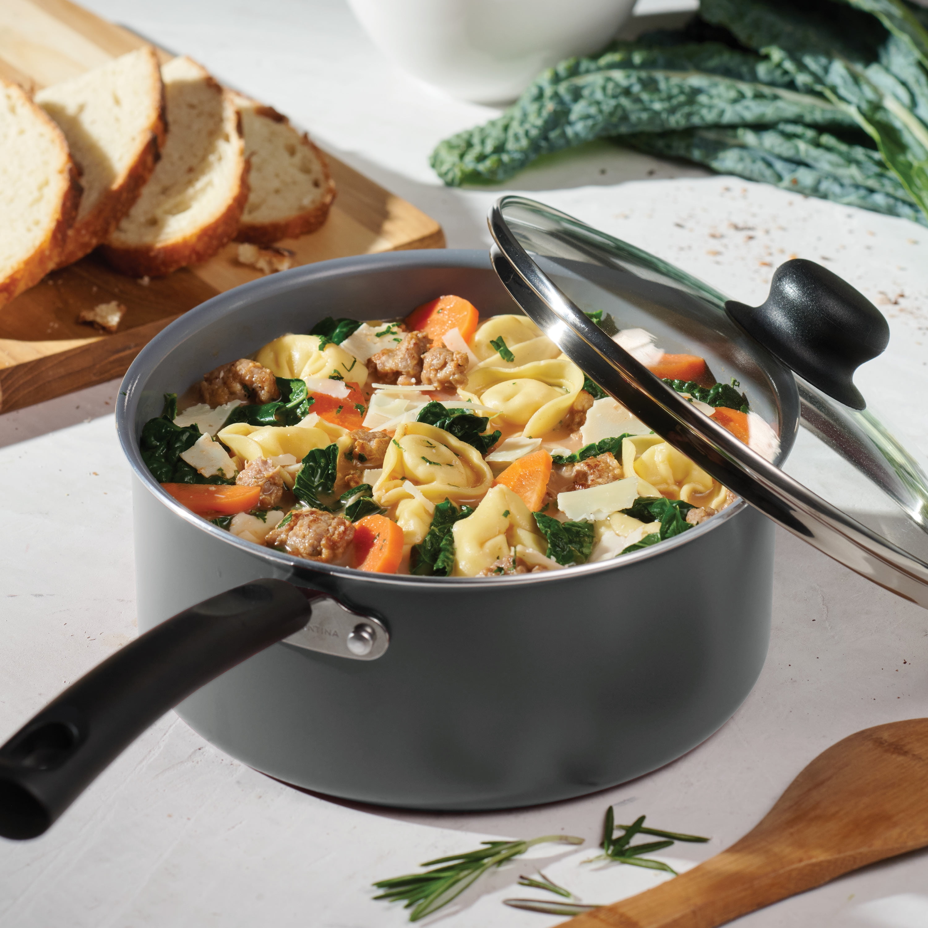 Tramontina PrimaWare 3 Quart Ceramic Steel Gray Covered Sauce Pan