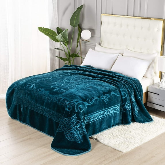Townhouse Super Soft Floral Embossing Weighted Blankets Solid Design Warm Heavy Blanket, 1 ply Jumbo Size (Turquoise)