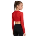 thumbnail image 3 of Hansber Kids Girls Long Sleeve Yoga Sports Crop Top Mesh Cropped Sweatshirt Hip Hop Jazz Dancewear Red 12, 3 of 6