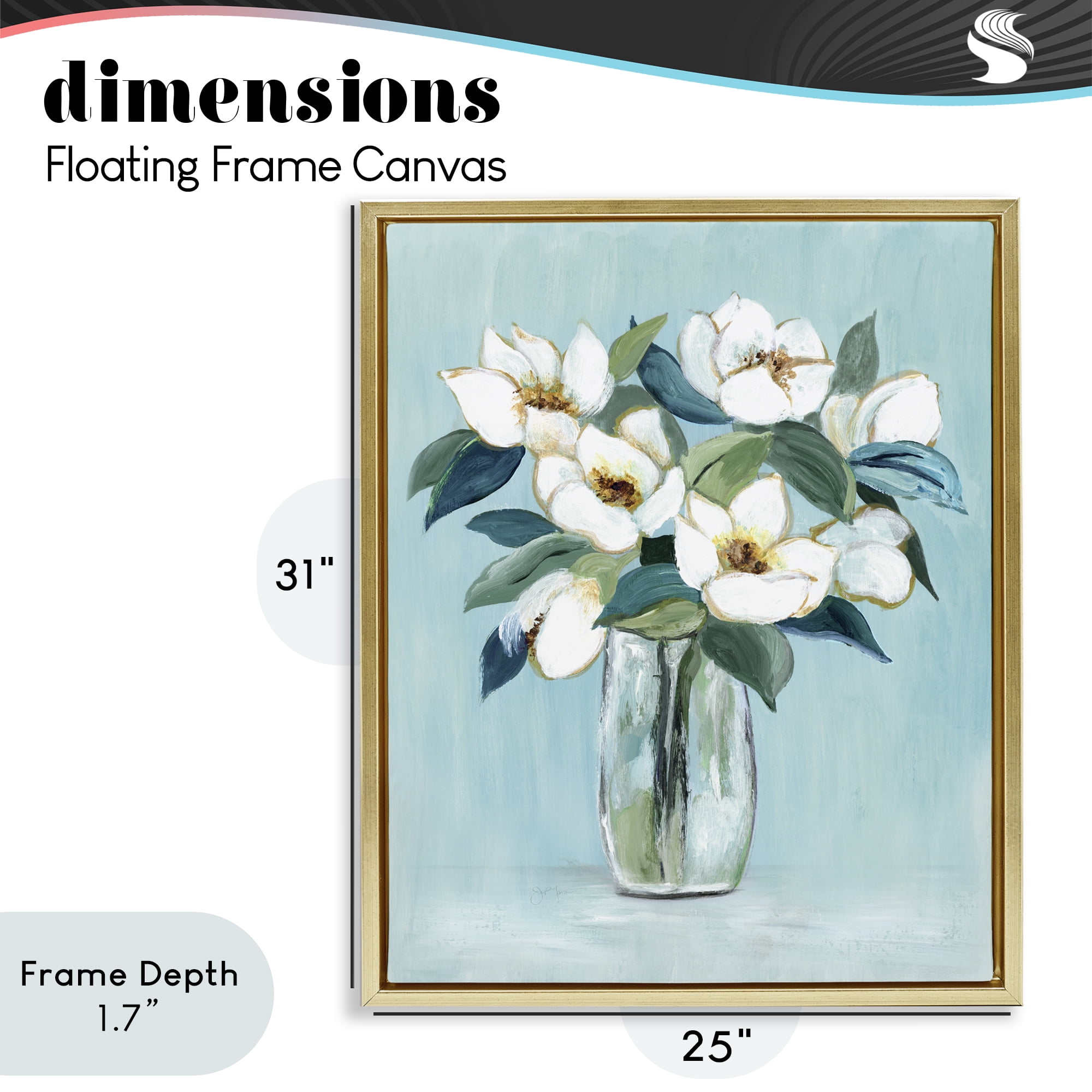 Stupell Industries Magnolia Blossoms on Blue Gold Framed Floater Canvas Wall Art, design by Janet Tava