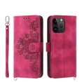 thumbnail image 1 of ELEHOLD for iPhone 14 Pro Max Multi-Functional Wallet Case Embossed Flower Pattern Card Slots Kickstand Magnetic Clasp Handstrap Shoulder Strap Shockproof Case 6.7inch,Winered, 1 of 9