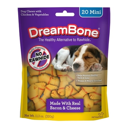 DreamBone Mini Rawhide Free Dog Chews, Bacon & Cheese,