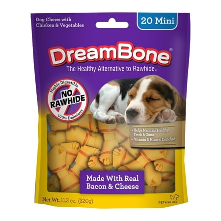 DreamBone Bacon & Cheese Flavored Rawhide-Free Dog Chews, Mini, 11.3 Oz. (20 Count)