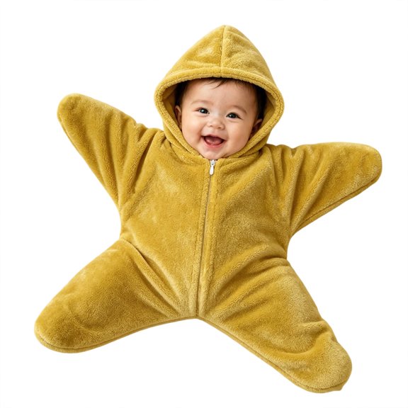 CONFREE Christmas Baby Flannel Hooded Starfish Onesie Zipper Cute Warm Winter Jumpsuit