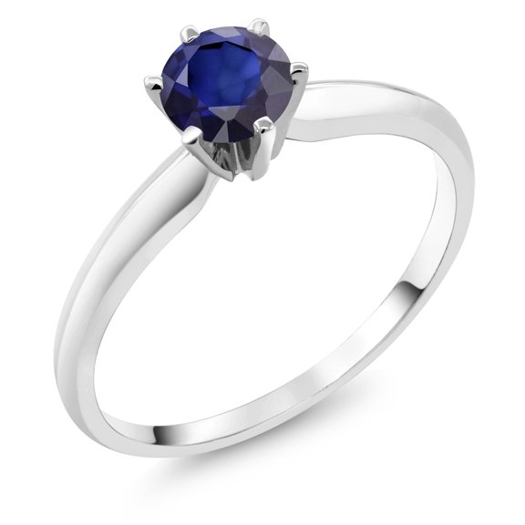 Gem Stone King 18K White Gold Blue Sapphire Engagement Solitaire Ring for Women (0.56 Cttw, Round 5MM, Gemstone September Birthstone, Size 5)