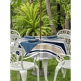 thumbnail image 3 of Outdoor Tablecloth with Umbrella Hole for Patio/Picnic/Party/Camping, Beige Navy Blue Striped Waterproof Table Cloth Round Cover Washable, Farmhouse Stripes Modern Abstract Art (Dia 54"), 3 of 8