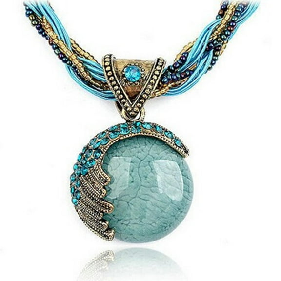 TINYSOME Women Lady Retro Vintage Bohemian Style Necklace Turquoise for Rhinestone Pendan