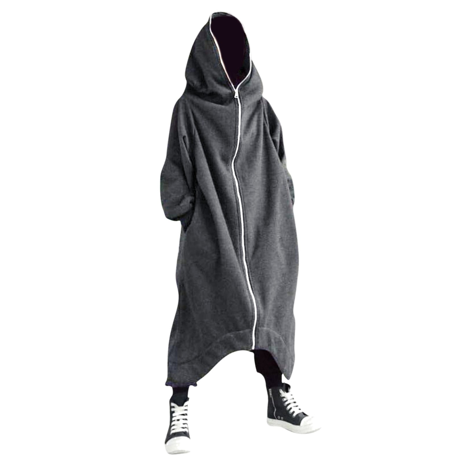 PMUYBHF Male Mens Hoodies Pullover Xl Tall Men s Solid Color Personality Dark Style Full Body Zipper Long Hooded Sweater Jacket Mens Sweatshirts Long