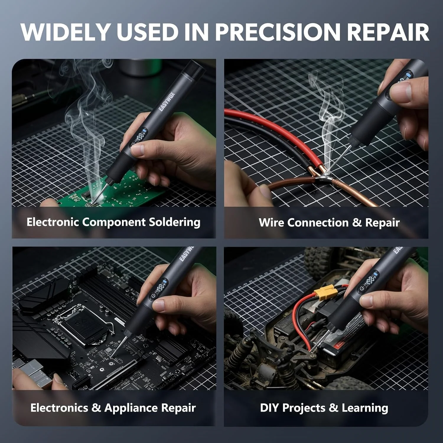 EasyWox Cordless Soldering Iron Kit with LED Light, 7S Fast Heating 392°F-842°F, Rechargeable, Auto Sleep, 3 C210 Precision Tips for Precision Repair