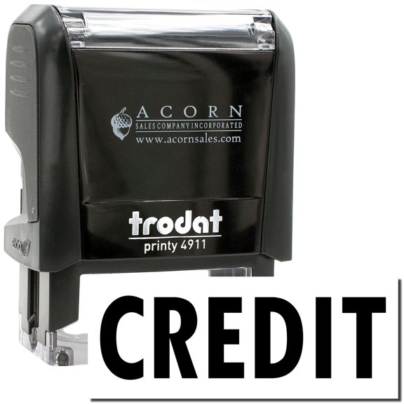 Self-Inking Credit Stamp, Trodat Printy 4911, Press and Print Stamping, Impression Size 5/8" x 1-1/2", Up to 10,000 Impressions - Black Ink