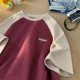 thumbnail image 5 of Camiseta informal holgada para hombre y mujer, camisa de manga corta con contraste de color simple, estilo hip hop, retro, Verano, 5 of 5