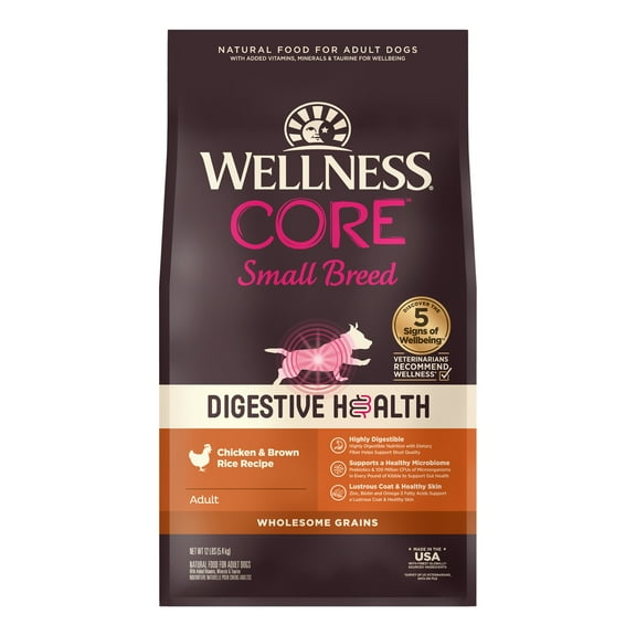 Wellness CORE Digestive Health Dry Dog Food, Small Breed Chicken & Brown Rice Dry Dog Food, 12 Pound Bag