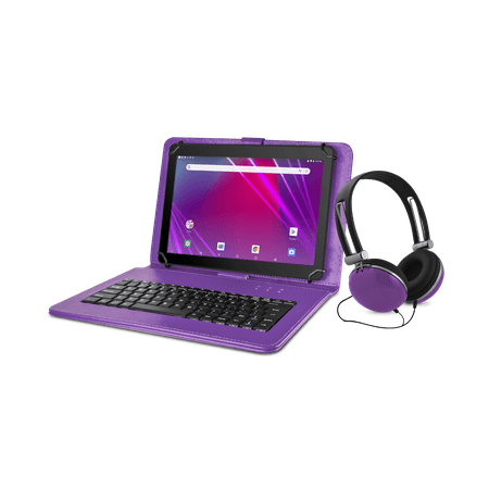 Ematic 10.1" 16GB Tablet with Android 8.1 GO + Keyboard Folio Case and Headphones, Purple (EGQ238BDPR)