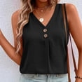 thumbnail image 3 of Uootdi Women's Tank Tops V Neck Sleeveless Button Decor Crinkled Tops Casual Loose Fit Breathable Camisoles Gift, 3 of 7