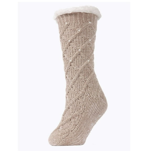 MeMoi Women's Pearl Lattice Plush Lined Slipper Socks - Mens - Male
