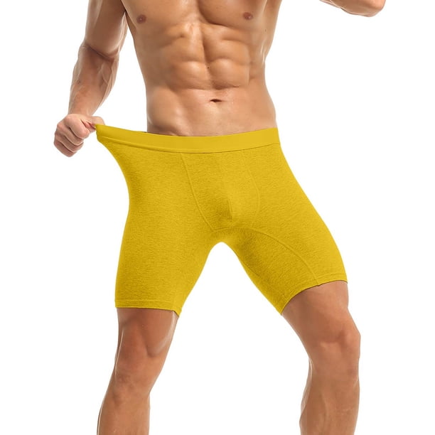 Yellow Underwear for Men Pack Long Solid Color Mid Waist Anti Wear