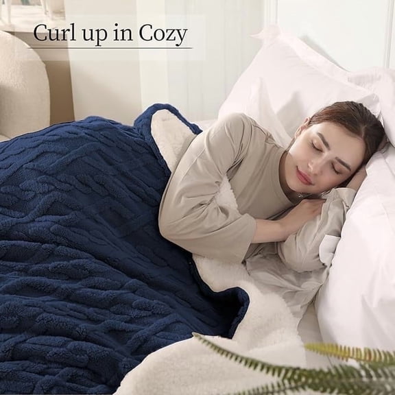 TRUSTWARMTH Heated Blanket Electric Throw 50''X60''-Fluffy Ultra Soft Electric Blanket with 3D Stylish Design, Navy Blue