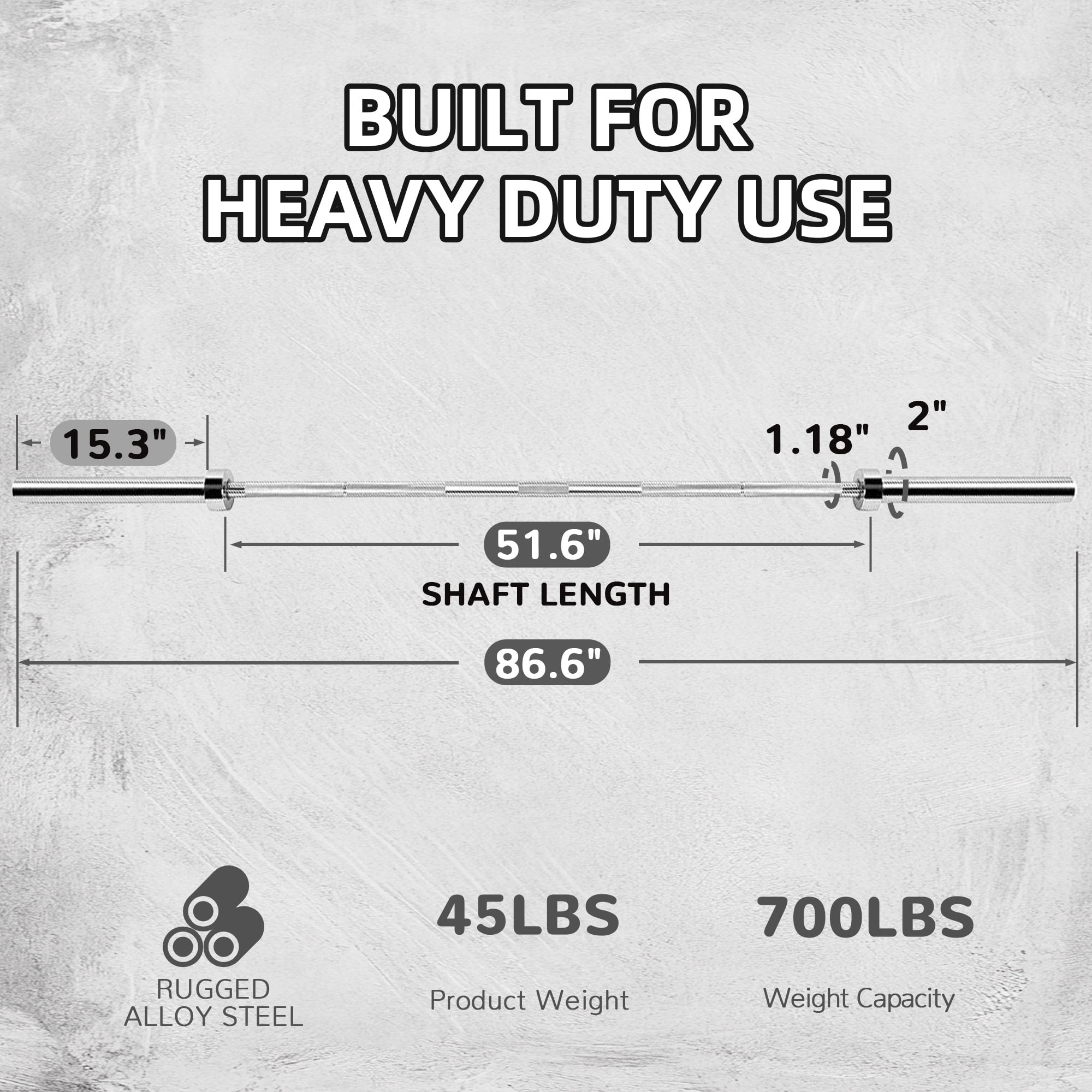 FlexWave 7FT Olympic Barbell with Spring Collars, 2-Inch Barbell Bar for Strength Training & Weightlifting, Home Gym Workout Set