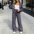 thumbnail image 5 of Edvintorg Outfits for Women 2 Piece Sets Fall Winter Crew Neck Long Sleeve Zip up Jacket and Wide Leg Pant Woman Clothes Dark Gray S-XL, 5 of 5