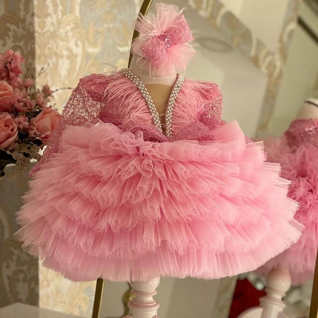 Vestido de princesa para niñas, estilo occidental, cuello en V, manga larga, vestido para niñas pequeñas, disfraz de pasarela para actuación de piano para niños
