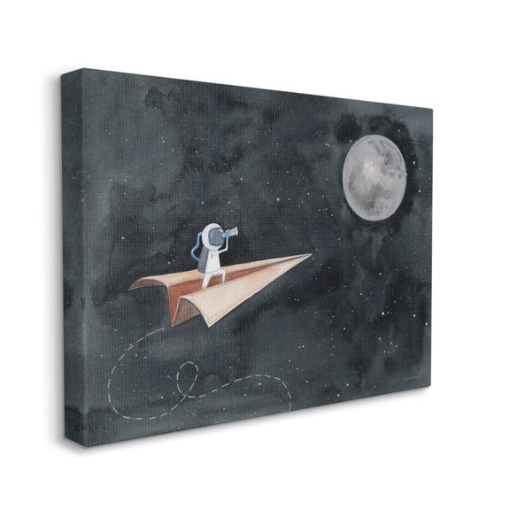 Stupell Industries Paper Airplane Flying in Outer space Astronaut Moon,16 x 20,Designed by Rachel Nieman