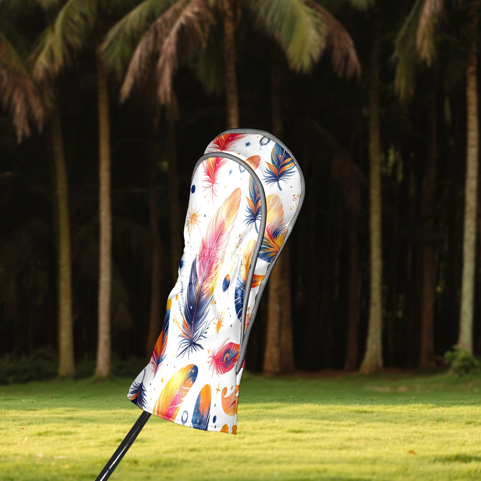 Golf Club Covers PU Leather Waterproof Head Covers for Fairway Woods Hybrids Bright Feathers