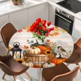thumbnail image 2 of Round Table Cover 36-44 Inch Pumpkins Fall Waterproof Reusable Table Cloth Round Fitted Vinyl Tablecloth with Elastic Edged for Parties Outdoors, Thanksgiving Wooden Leaves Checkered, 2 of 9